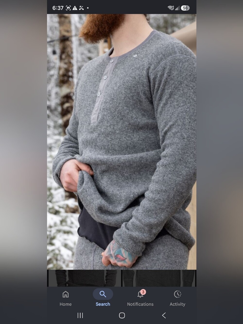 Men's Gray Wool Ribbed Henley Sweater - Casual Knit